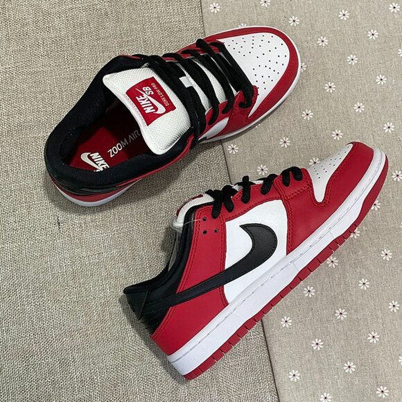 Nike Dunk Sb Pro Low-Top Sneakers Unisex Black White And Red - Picture 1 of 6